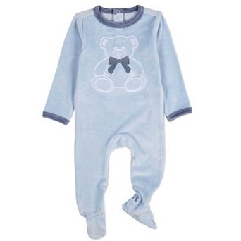 Baby and Toddler "Teddy Snuggles" Embossed Cotton Rich Velour Footie