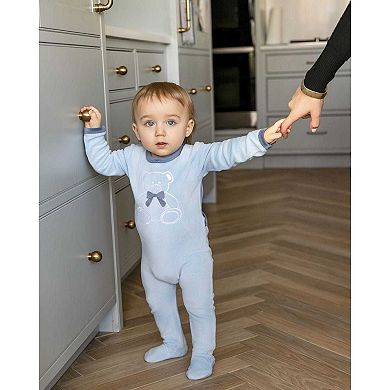 Baby and Toddler "Teddy Snuggles" Embossed Cotton Rich Velour Footie