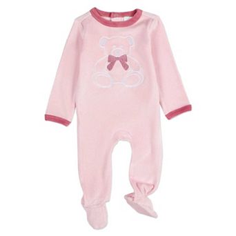 Baby and Toddler "Teddy Snuggles" Embossed Cotton Rich Velour Footie