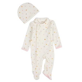 2 pc Baby Girls "Lily Of The Valley" Cotton Rich Velour Footie Set