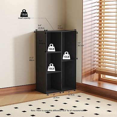 Furinno 5-Cube 31.5" Wooden Reversible Open Bookcase for Office, Living Room, Black