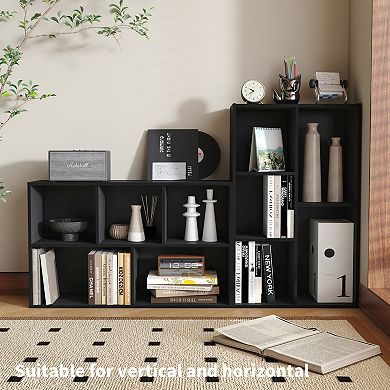 Furinno 5-Cube 31.5" Wooden Reversible Open Bookcase for Office, Living Room, Black