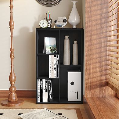 Furinno 5-Cube 31.5" Wooden Reversible Open Bookcase for Office, Living Room, Black