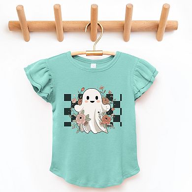 Checkered Ghost Rose - Kids Flutter Sleeve Tee