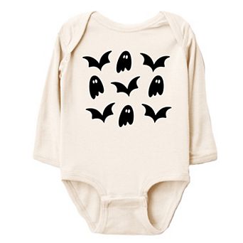 Ghosts and Bats Stacked - Baby Long Sleeve Bodysuit