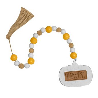 Parisloft Harvest Pumpkin Wood Tassels Decor with Beaded Garland