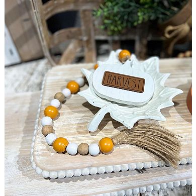 Parisloft Harvest Pumpkin Wood Tassels Decor with Beaded Garland