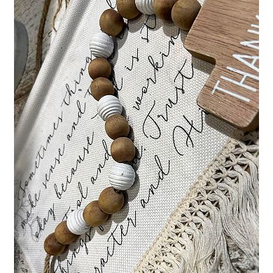 Wood Thankful Cross Hanging Decor Decorated with Bead Garland for Thanksgiving Gift