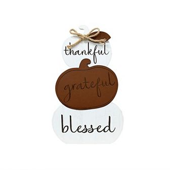 Thankful Greteful Blessed Wood Pumpkin Fall Decor