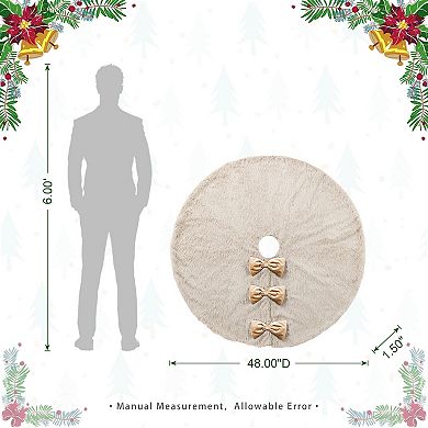 Glitzhome 48"D Reversible Christmas Tree Skirt, Faux Fox Fur/Korean Fleece Tree Mat Cover