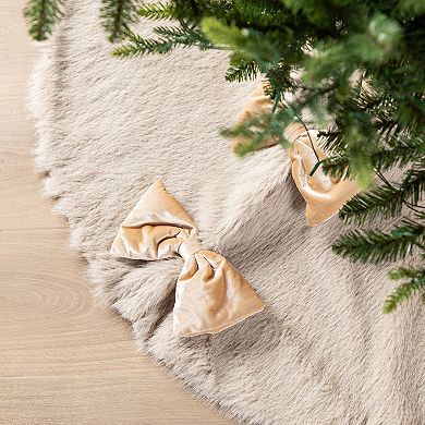 Glitzhome 48"D Reversible Christmas Tree Skirt, Faux Fox Fur/Korean Fleece Tree Mat Cover