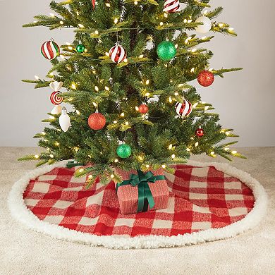 Glitzhome 48" D Christmas Tree Skirt,Reversible Sherpa/Flannel Xmas Tree Skirt