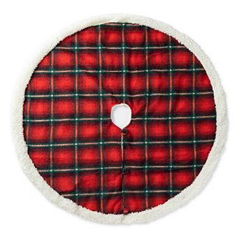 Glitzhome 48" D Christmas Tree Skirt,Reversible Sherpa/Flannel Xmas Tree Skirt