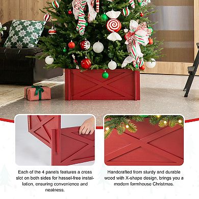Glitzhome Farmhouse 24.5" L Wooden Tree Collar, Tree Stand Cover Christmas Tree Skirt Tree Box