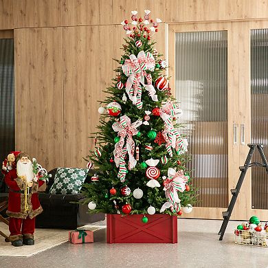 Glitzhome Farmhouse 24.5" L Wooden Tree Collar, Tree Stand Cover Christmas Tree Skirt Tree Box