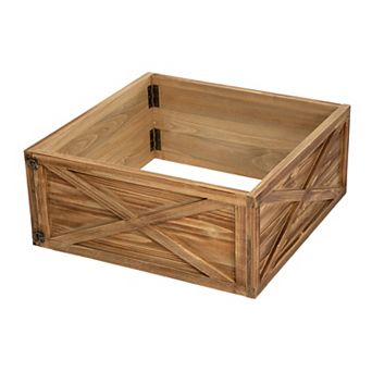 Glitzhome 26"L Natural Wooden Tree Collar Tree Stand Cover Decorative Christmas Tree Skirt Tree Box