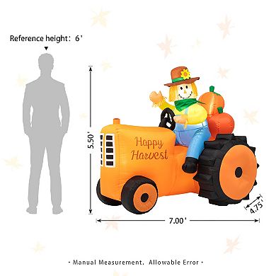 Glitzhome 7ft Inflatable Tractor Decor, Lighted Garden Decor For Fall Harvest