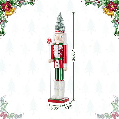 Glitzhome 26"H Green Brush Tree Nutcracker, Christmas Wooden Nutcracker Porch Decor