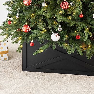 Glitzhome 26" L Wooden Tree Collar, Tree Base Cover Christmas Tree Skirt Tree Box Rustic Decor