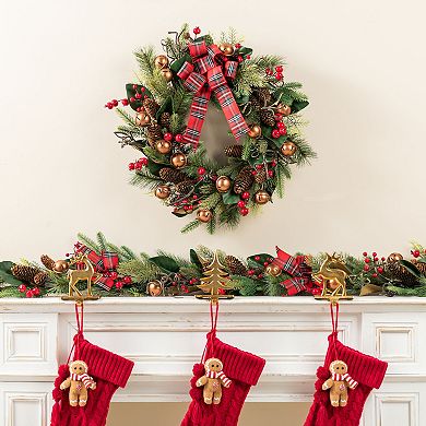 Glitzhome 6FT Bell, Pinecone & Berry Bow Garland, Christmas Greenery Garland For Indoor &Porch use