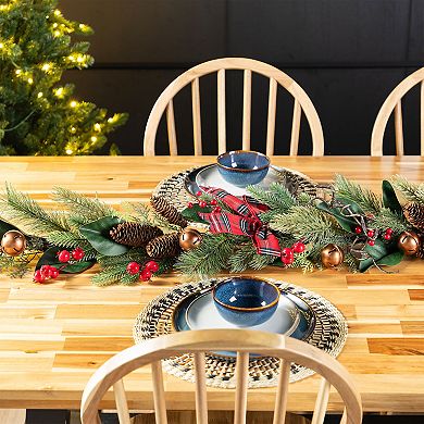 Glitzhome 6FT Bell, Pinecone & Berry Bow Garland, Christmas Greenery Garland For Indoor &Porch use
