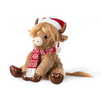 Glitzhome Fabric Highland Cow Decor, 15.25"L Christmas Sitter Decor