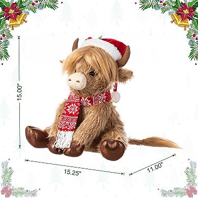 Glitzhome Fabric Highland Cow Decor, 15.25"L Christmas Sitter Decor
