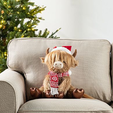 Glitzhome Fabric Highland Cow Decor, 15.25"L Christmas Sitter Decor