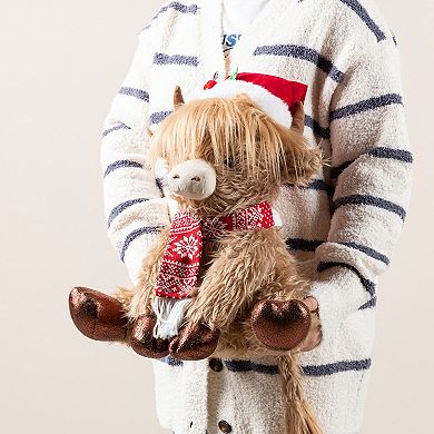 Glitzhome Fabric Highland Cow Decor, 15.25"L Christmas Sitter Decor