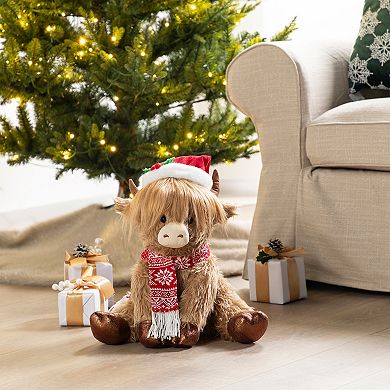 Glitzhome Fabric Highland Cow Decor, 15.25"L Christmas Sitter Decor