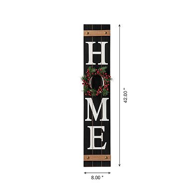 Glitzhome 42"H Welcome "HOME" Floral Porch Decor, Wooden Porch Sign with 3 Changeable Wreathes