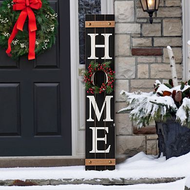 Glitzhome 42"H Welcome "HOME" Floral Porch Decor, Wooden Porch Sign with 3 Changeable Wreathes