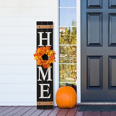 Glitzhome 42"H Welcome "HOME" Floral Porch Decor, Wooden Porch Sign with 3 Changeable Wreathes