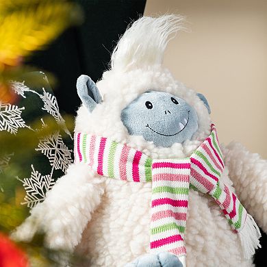 Glitzhome 21.75"H Fabric Yeti Shelf Sitter, Christmas Yeti Decor for Indoor Use