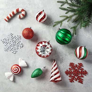 Glitzhome 160ct Christmas Tree Ornaments Set, Red & Green Deluxe Boxed Shatterproof Ornaments