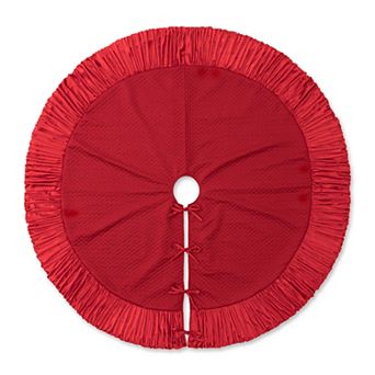 Glitzhome 72"D Red Velvet Ruffled Christmas Tree Skirt, Oversized Deluxe Tree Mat Cover for Holiday