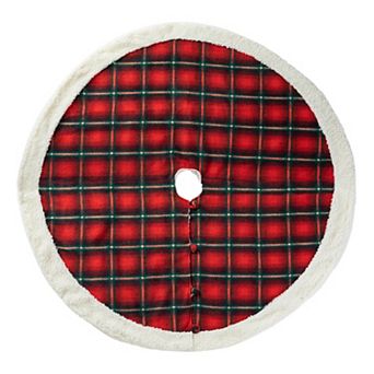 Glitzhome 60" D Oversized Red & Black Plaid Christmas Tree Skirt