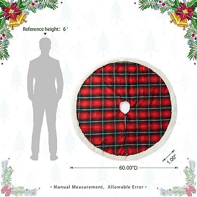 Glitzhome 60" D Oversized Red & Black Plaid Christmas Tree Skirt