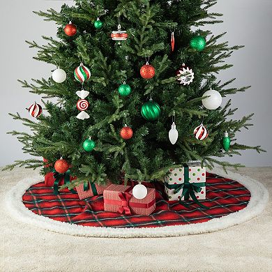 Glitzhome 60" D Oversized Red & Black Plaid Christmas Tree Skirt