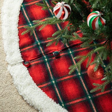 Glitzhome 60" D Oversized Red & Black Plaid Christmas Tree Skirt