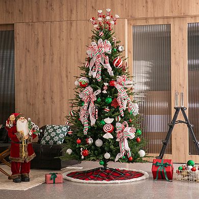 Glitzhome 60" D Oversized Red & Black Plaid Christmas Tree Skirt