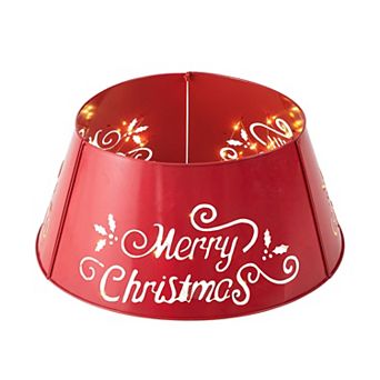 Glitzhome 26" D Metal Merry Christmas Tree Collar, Tree Stand Cover Decorative Christmas Tree Ring