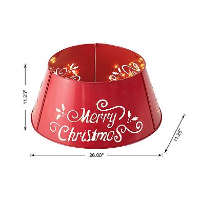 Glitzhome 26" D Metal Merry Christmas Tree Collar, Tree Stand Cover Decorative Christmas Tree Ring