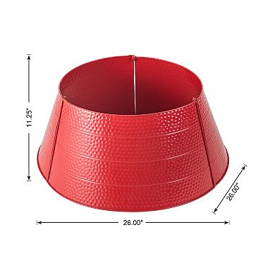 Glitzhome Christmas Hammered Metal Tree Collar, Tree Base Cover Decorative Tree Ring, 26" D