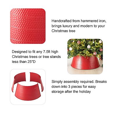 Glitzhome Christmas Hammered Metal Tree Collar, Tree Base Cover Decorative Tree Ring, 26" D