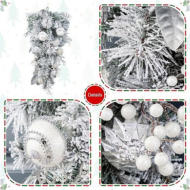 Glitzhome 30"H Ornament and Berry Teardrop, Christmas Silver & White Swag