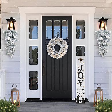 Glitzhome 30"H Ornament and Berry Teardrop, Christmas Silver & White Swag