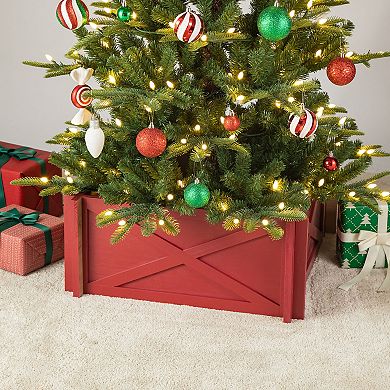 Glitzhome Wooden Tree Collar, 27.5" L Christmas Tree Stand Base Cover Xmas Tree Skirt