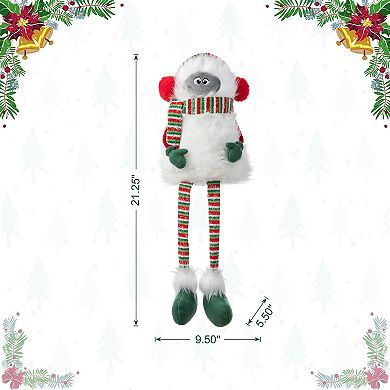 Glitzhome 21"H Christmas Fabric Yeti Shelf Sitter, Playful Holiday Yeti Decoration