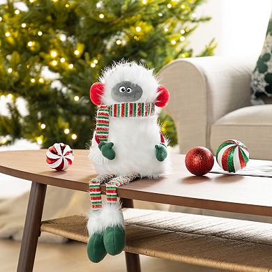 Glitzhome 21"H Christmas Fabric Yeti Shelf Sitter, Playful Holiday Yeti Decoration